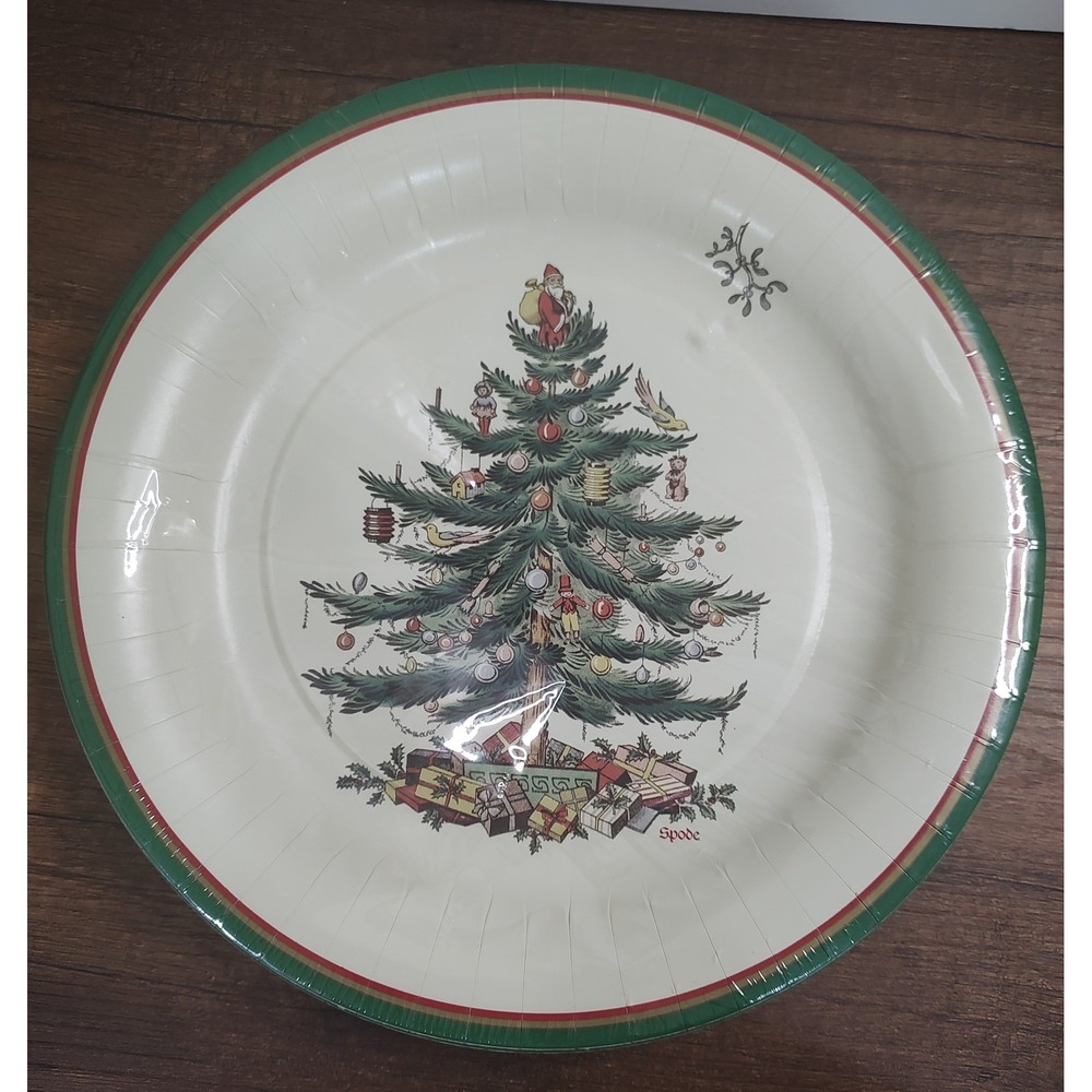 Vintage Spode Paper Plate Christmas Tree 8 Count Pack NOS Made In USA A3